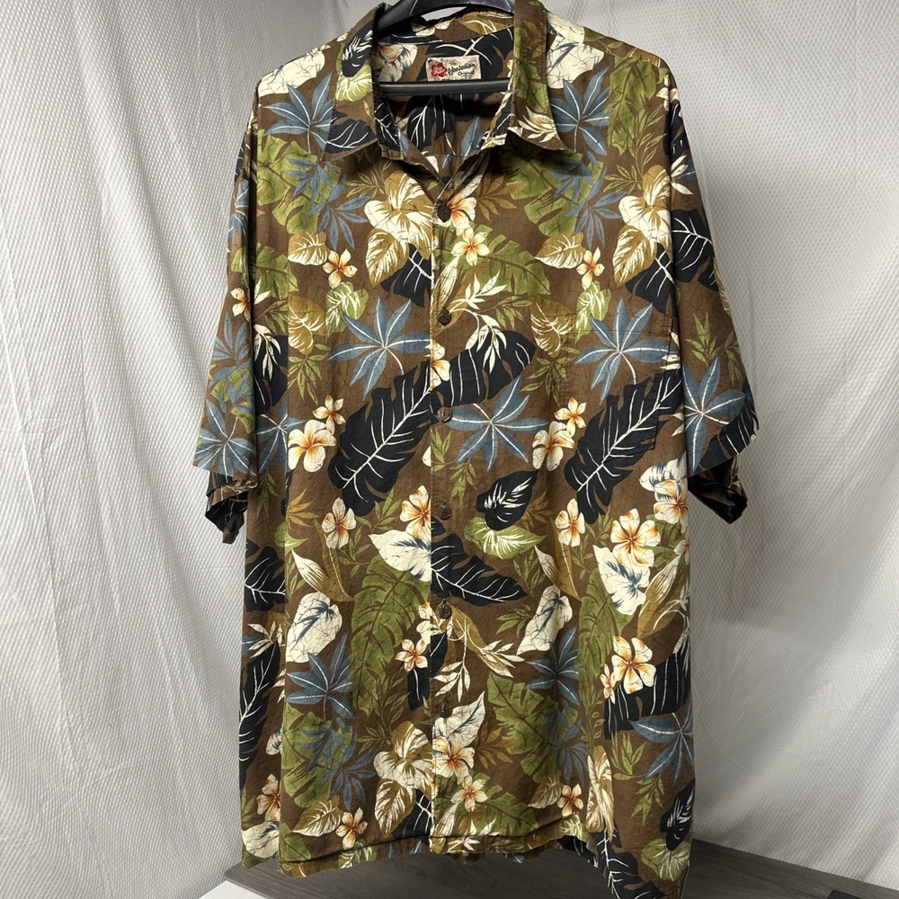 Hilo Hattie Hawaiian Shirt Mens 5XL Brown Tropical Floral Aloha Short Sleeve 5 X